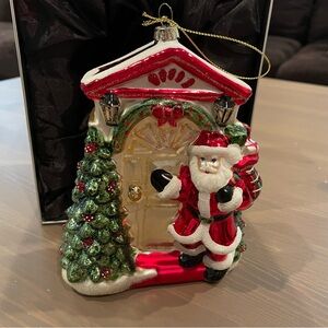 ❌SOLD❌ Valerie Parr Hill Glass Blown Ornament in Gift Box, Santa at a Door